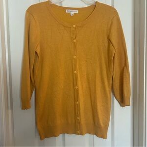 DownEast Every Day Button Down Gold Cardigan with 3/4 length sleeves Size M